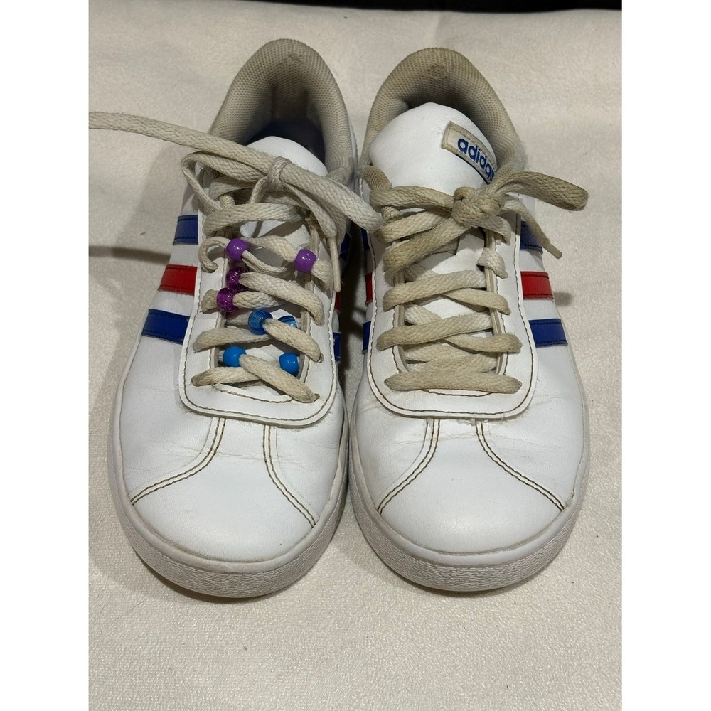 Adidas VL Court 2.0 Kids Sneakers White Red Blue FY7170 Size 3 US - Picture 1 of 7